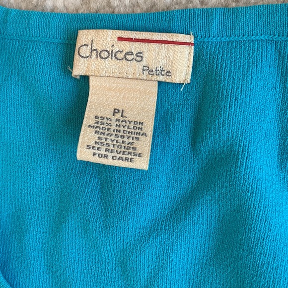Choices petites PL teal rayon nylon fine gauge sleeveless shell. - Picture 2 of 4